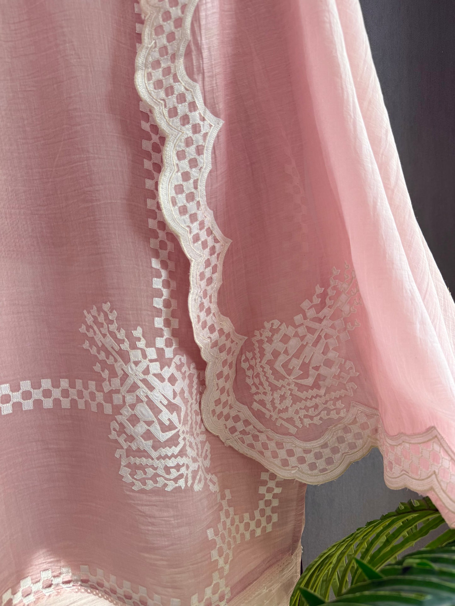 Luxurious Mul chanderi appliqué work suit