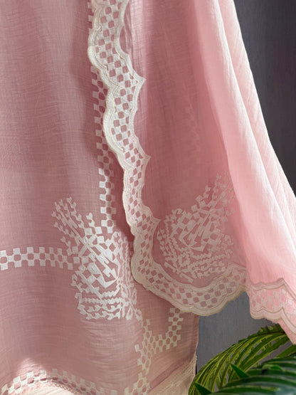 Luxurious Mul chanderi appliqué work suit