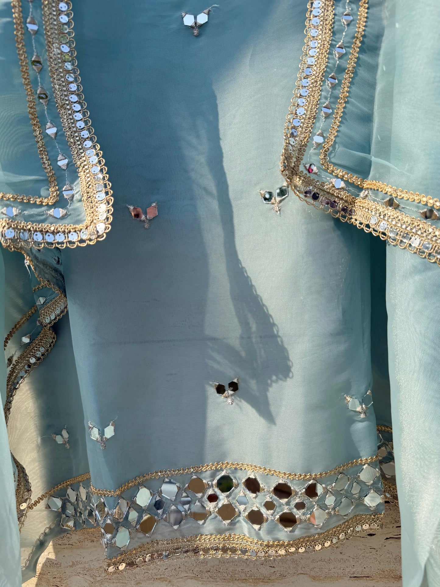 Premium Mirror work organza suit