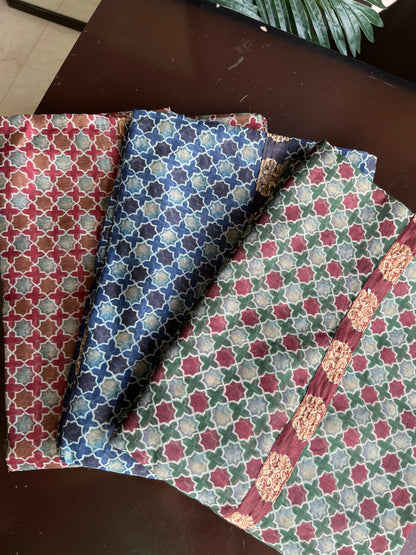Maheshwari Kantha work Ajrakh Unstitched suit
