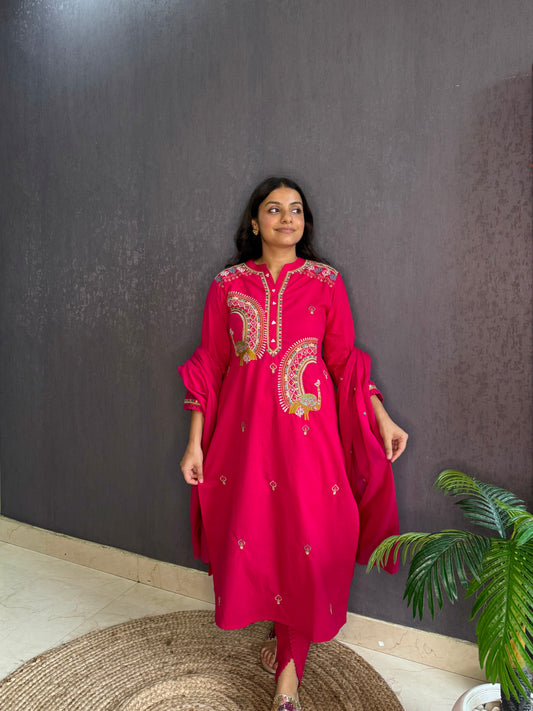Pure cotton tulip pants peacock suit set