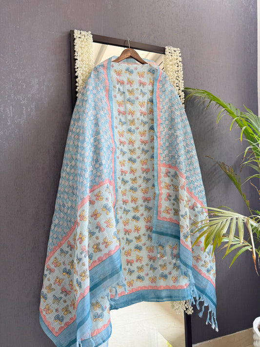 Linen butterflies kantha work suit