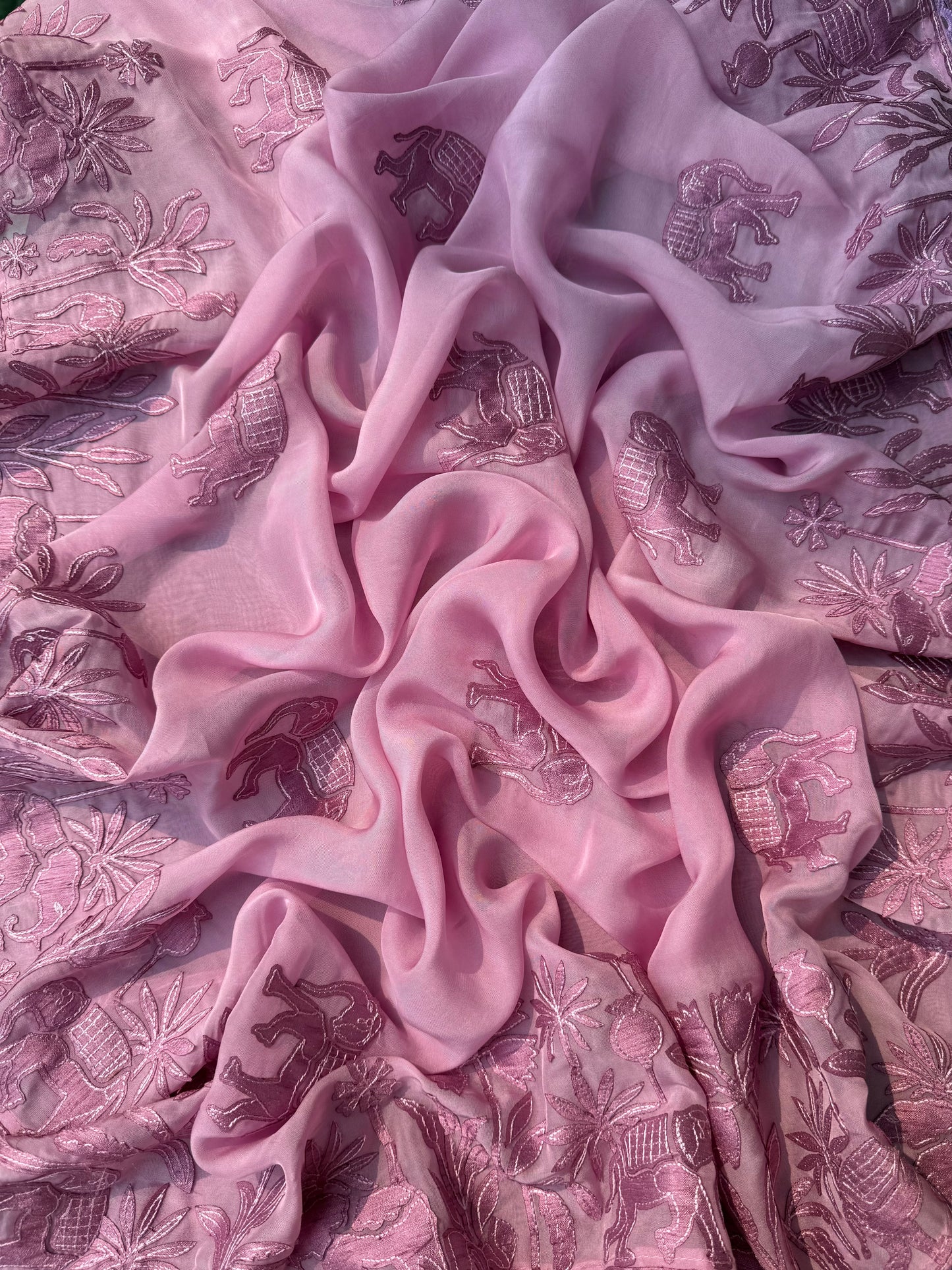 Organza appliqué work elephants suit