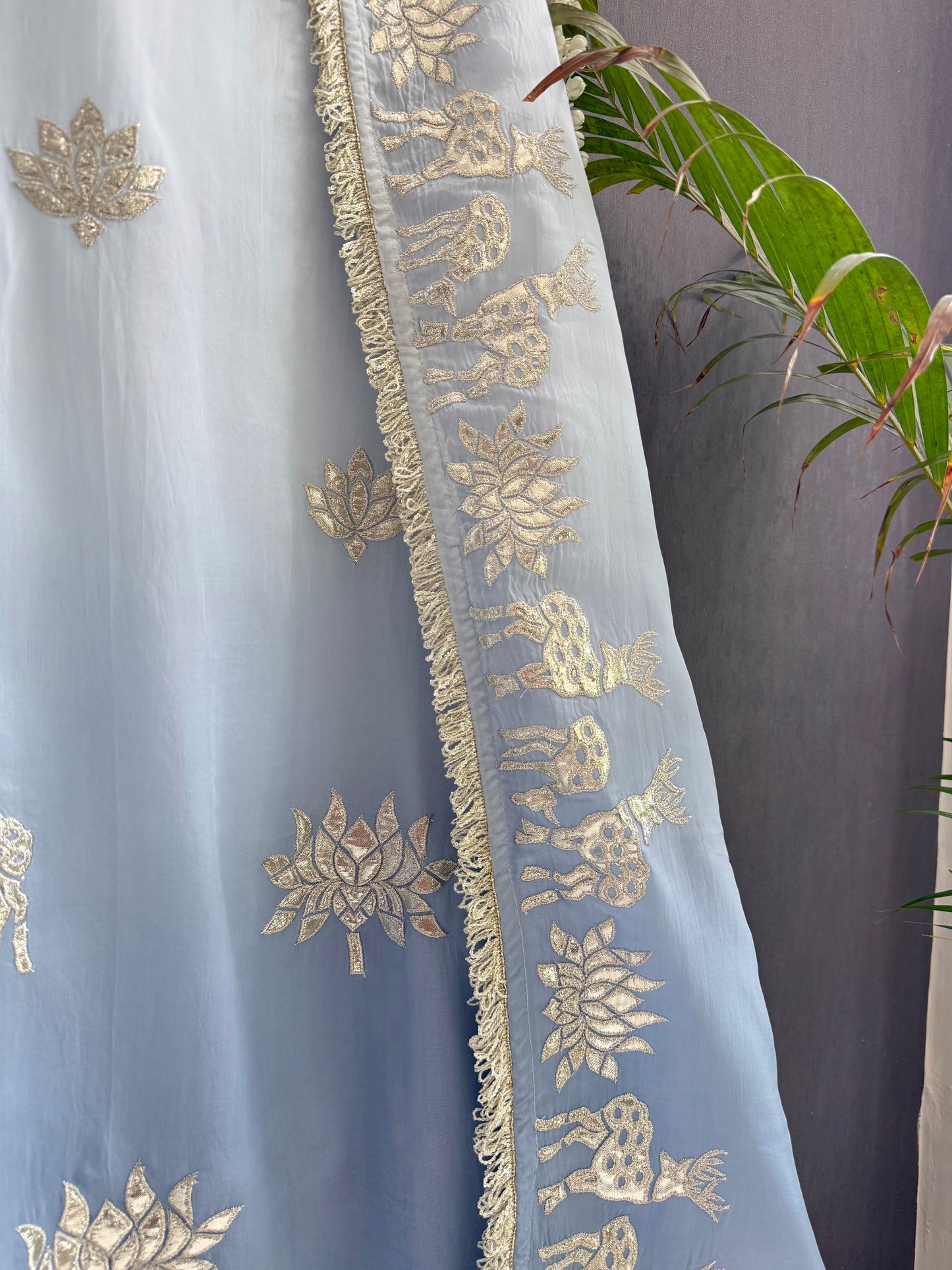 Luxurious organza gota appliqué work suit