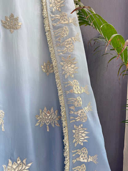 Luxurious organza gota appliqué work suit