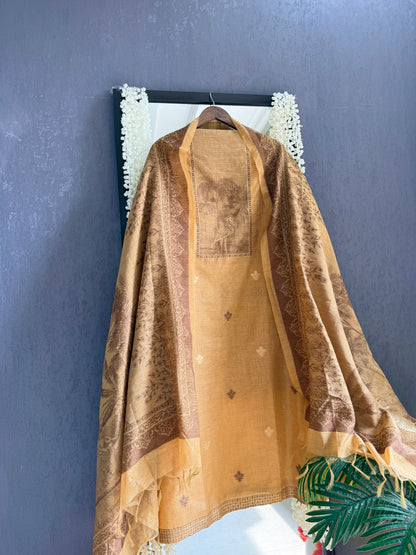 Linen flamingos Jamdani suit