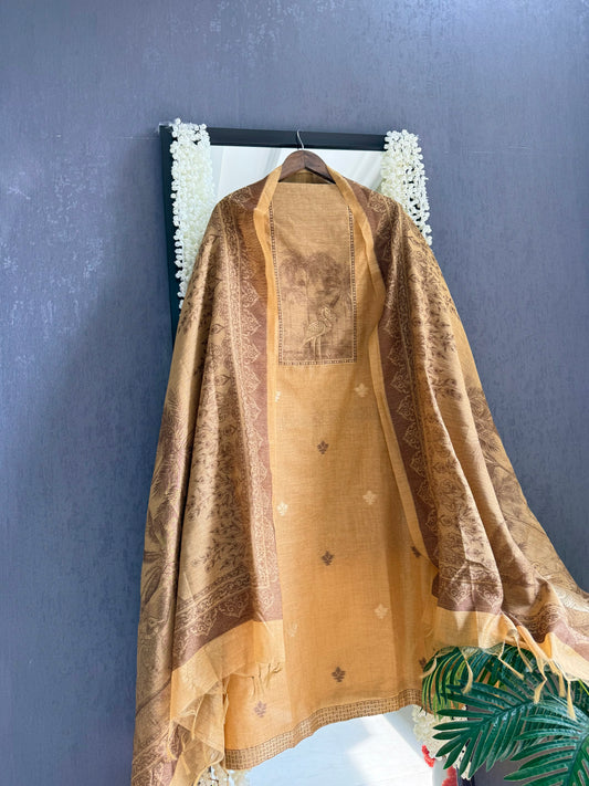 Linen flamingos Jamdani suit