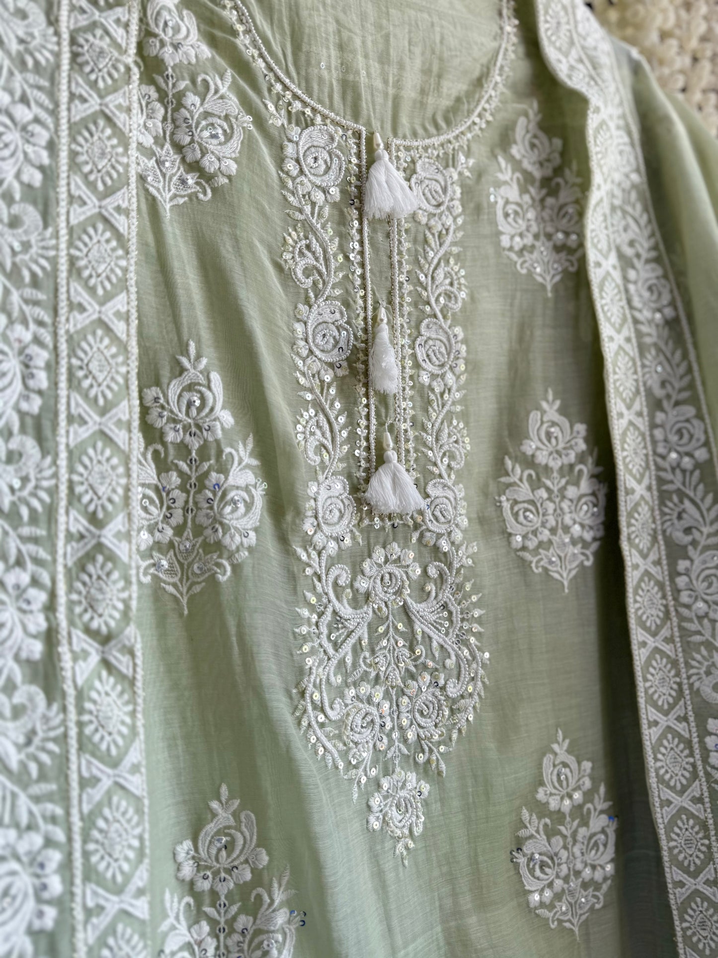 Luxurious Mul chanderi lucknowi handwork suit