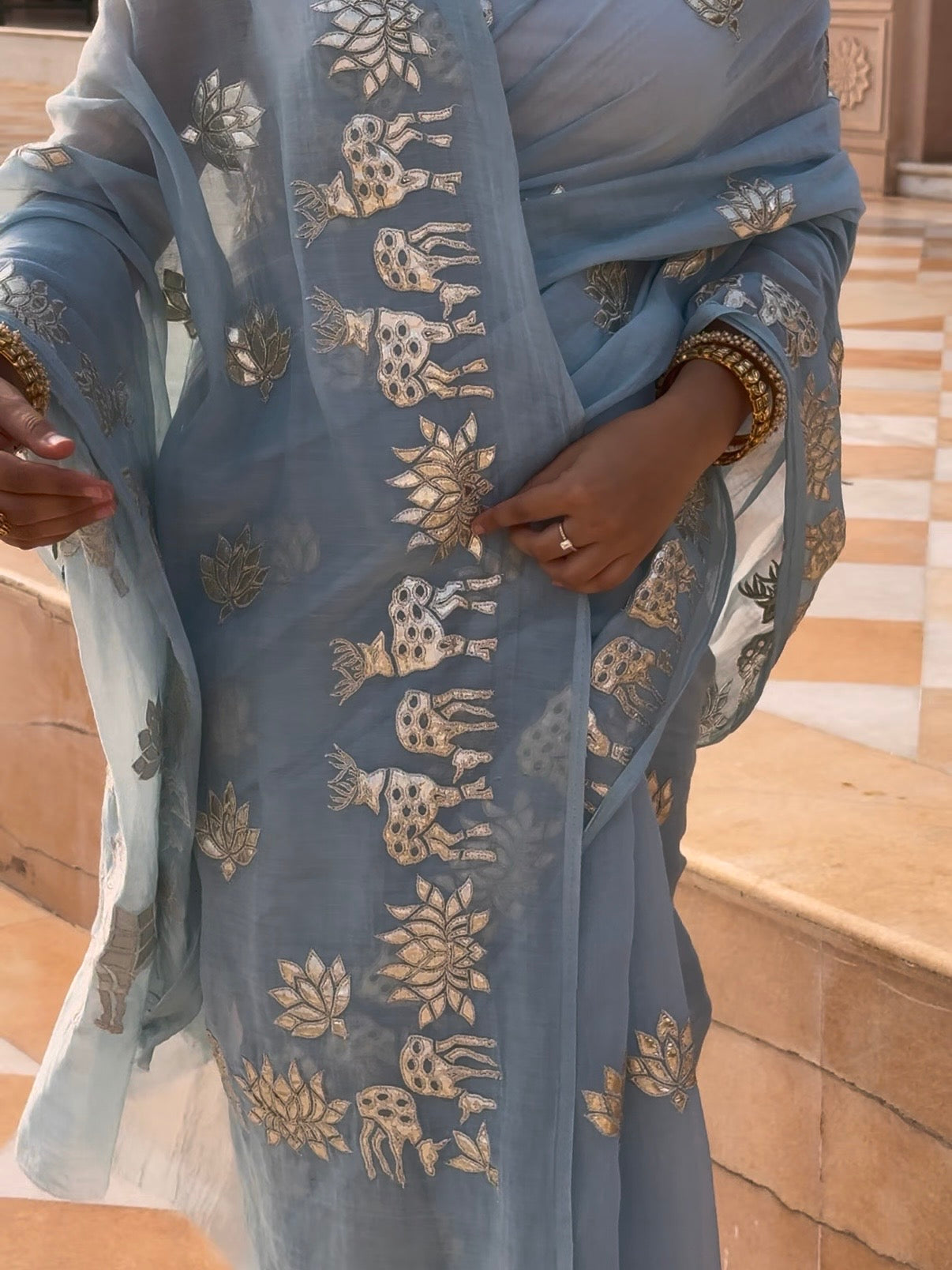Luxurious~Pure Mul Chanderi Gota Appliqué saree
