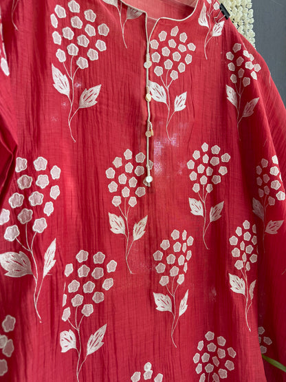 Luxurious Mul chanderi appliqué work suit
