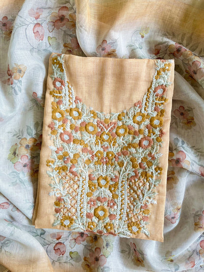 Pure linen Parsi embroidery suits