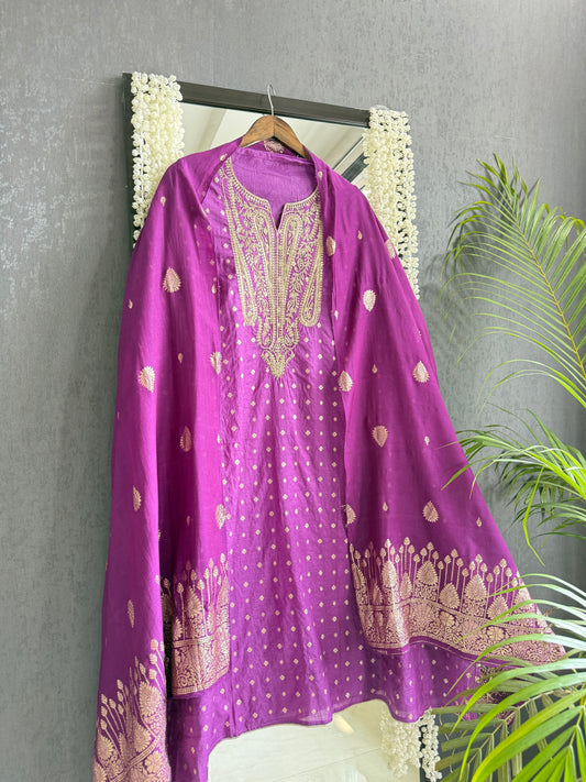 Semi Benarsi silk aari work suit