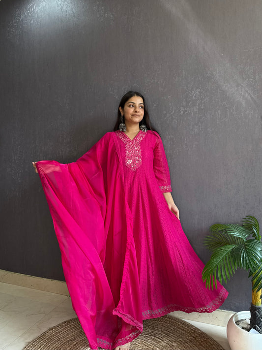 Pure cotton lace work Anarkali