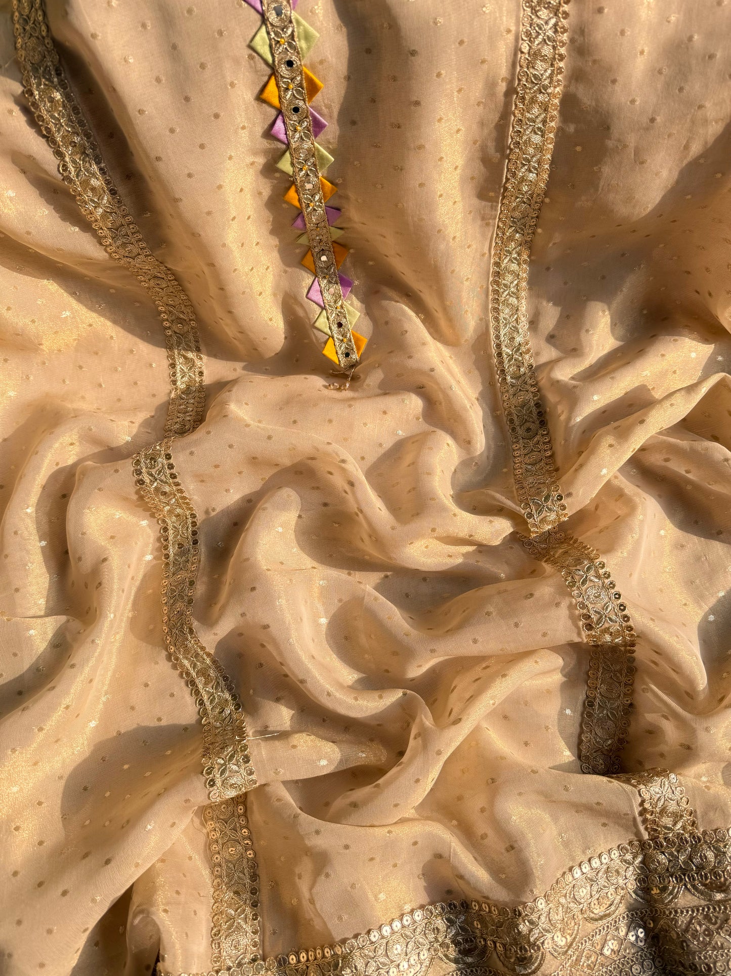 Luxurious aari work Tissue Benarsi silk suit