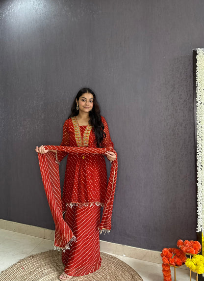 Handwork Bandhani Sharara suit