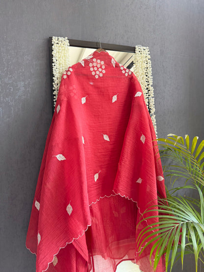 Luxurious Mul chanderi appliqué work suit