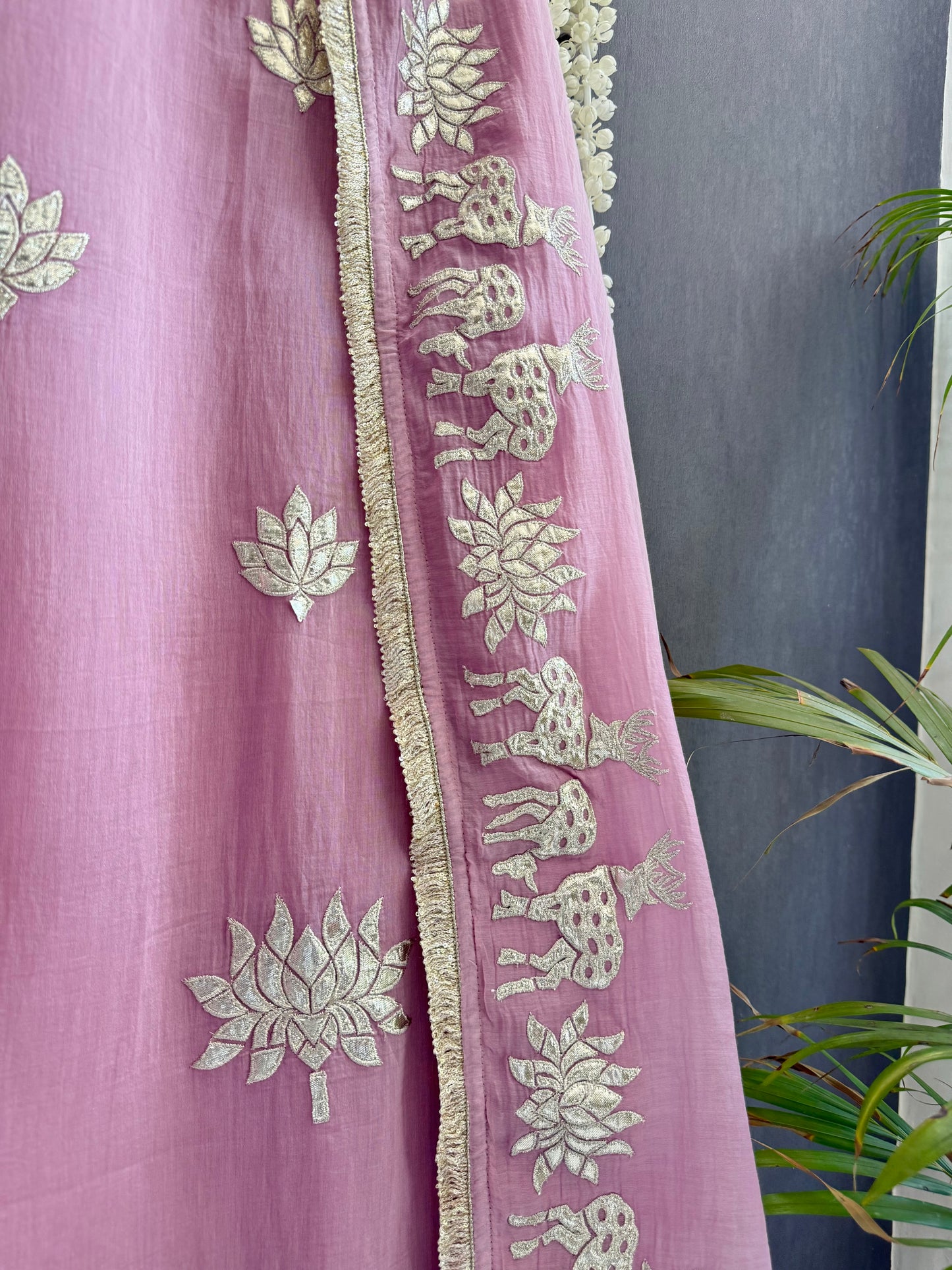 Luxurious Mul chanderi gota appliqué work suit