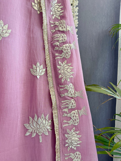 Luxurious Mul chanderi gota appliqué work suit