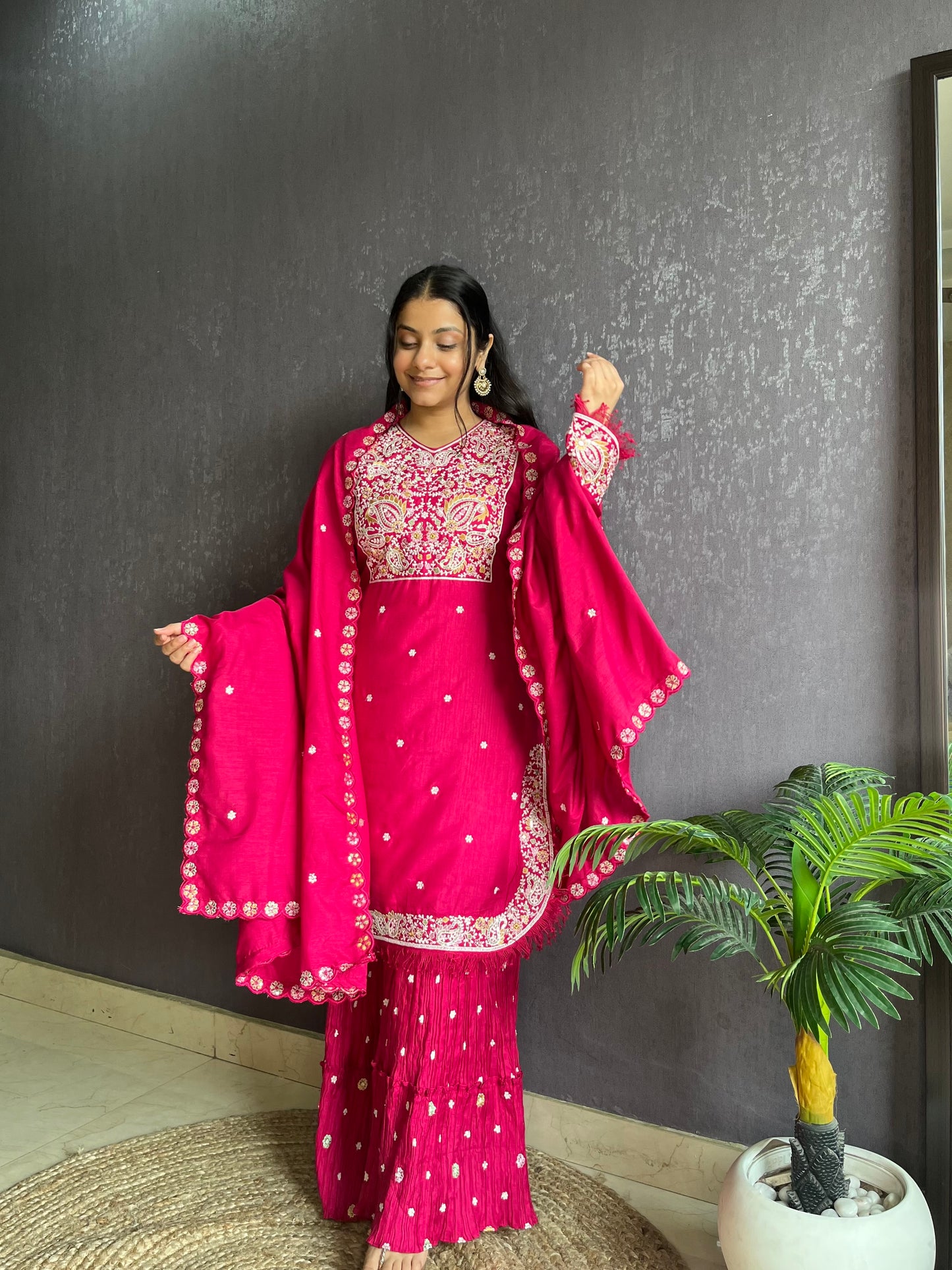 Silk embroidered shrara  suit