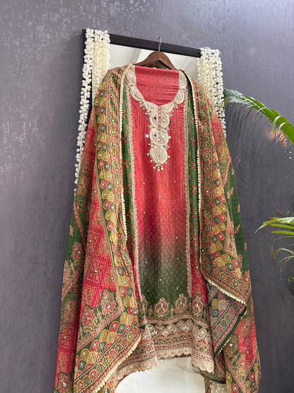 Crush tissue Bandhani ombré suit