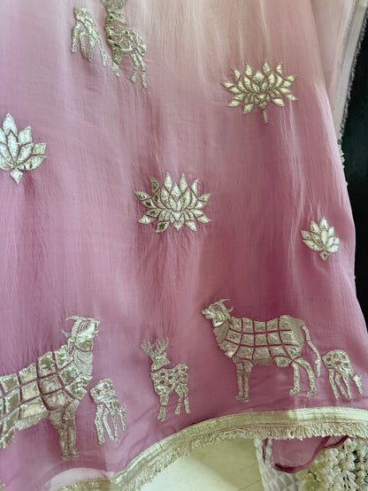 Luxurious organza gota appliqué work suit