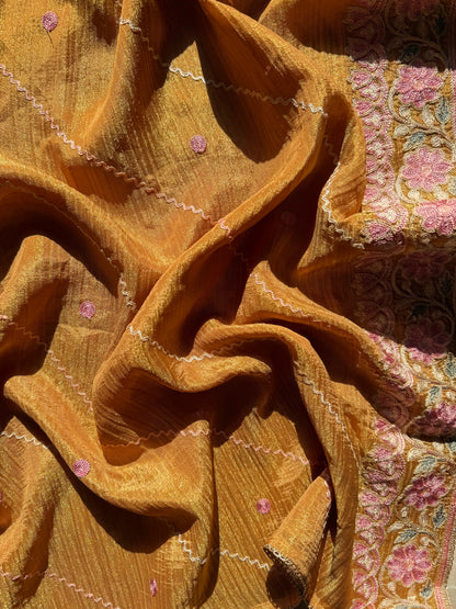 Crush tissue kashmiri aari work suit