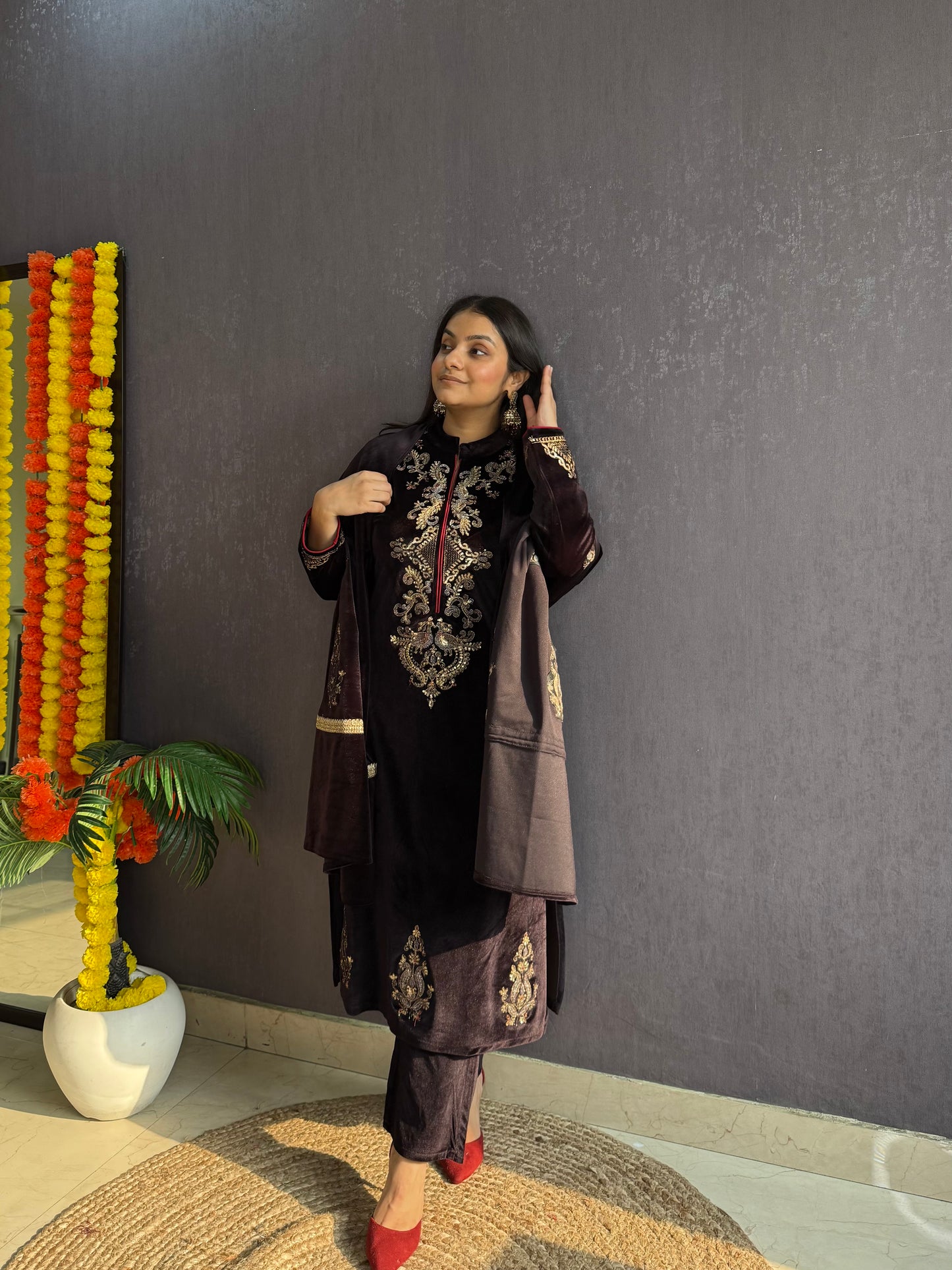 Velvet Handwork Shawl set