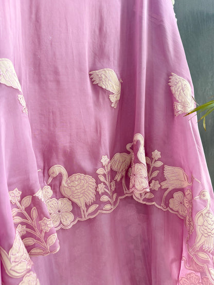 Organza appliqué work flamingos suit