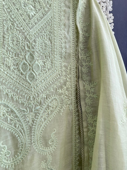 Luxurious Mul chanderi monochromatic threadwork suit