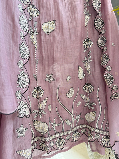 Luxurious Mul chanderi aqua shells suit