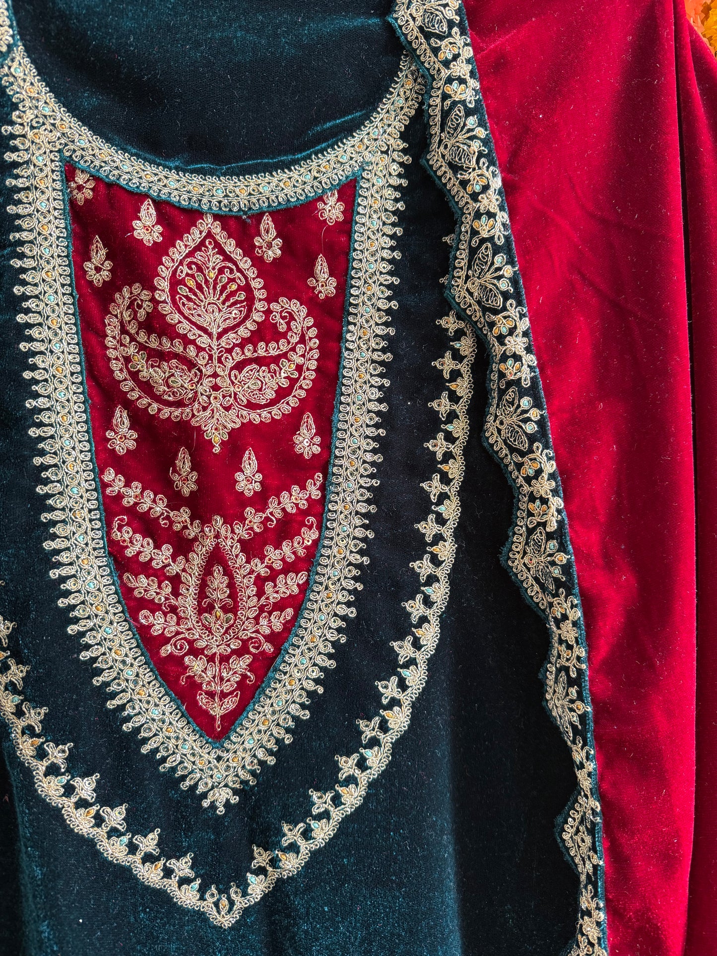 Velvet  marori aari work suit