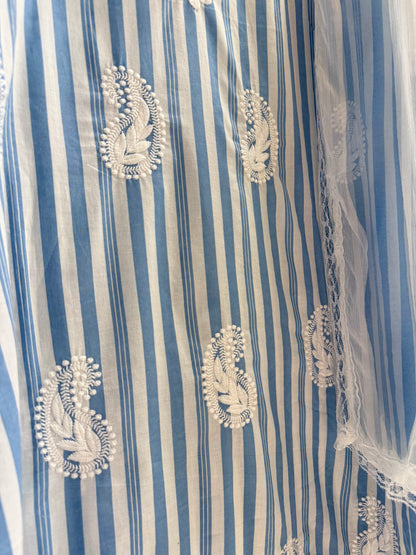 Striped cotton Lucknowi suit
