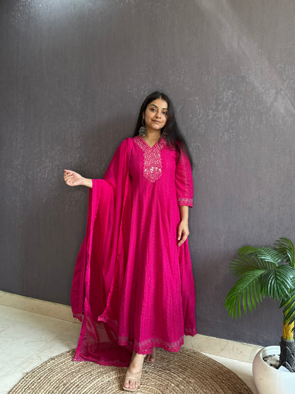 Pure cotton lace work Anarkali