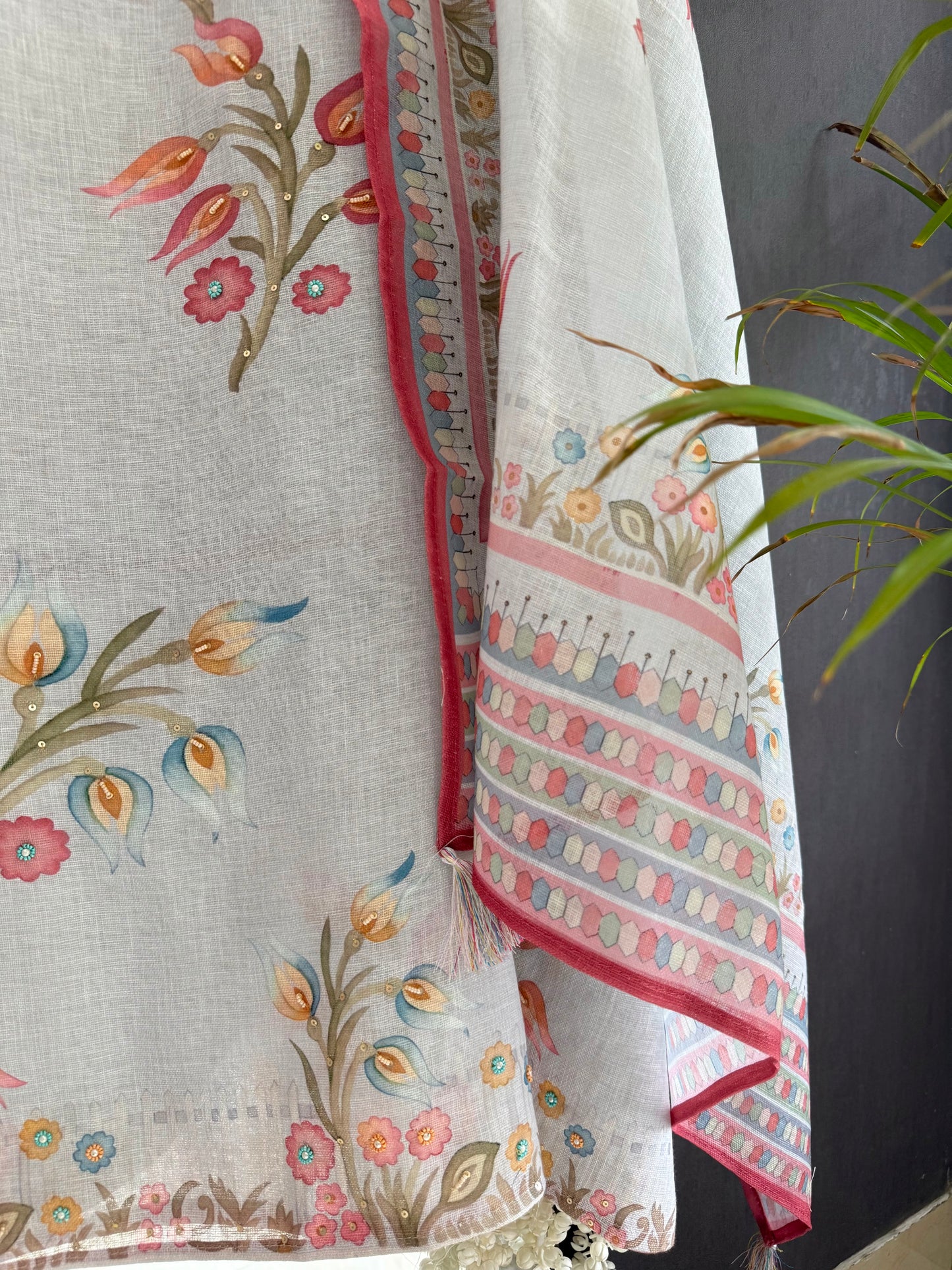 Linen handwork floral suit