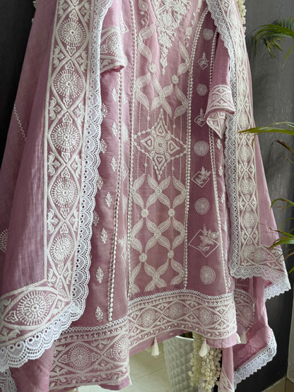 Luxurious Mul chanderi lucknowi handwork suit