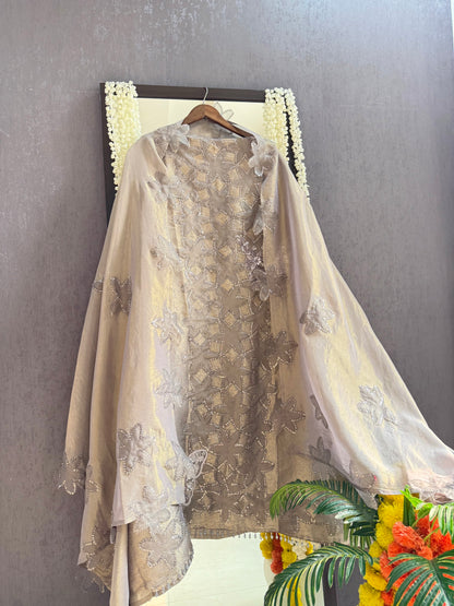 Luxurious brocade cutwork Tissue silk suit