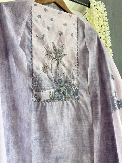 Linen flamingos handwork suit