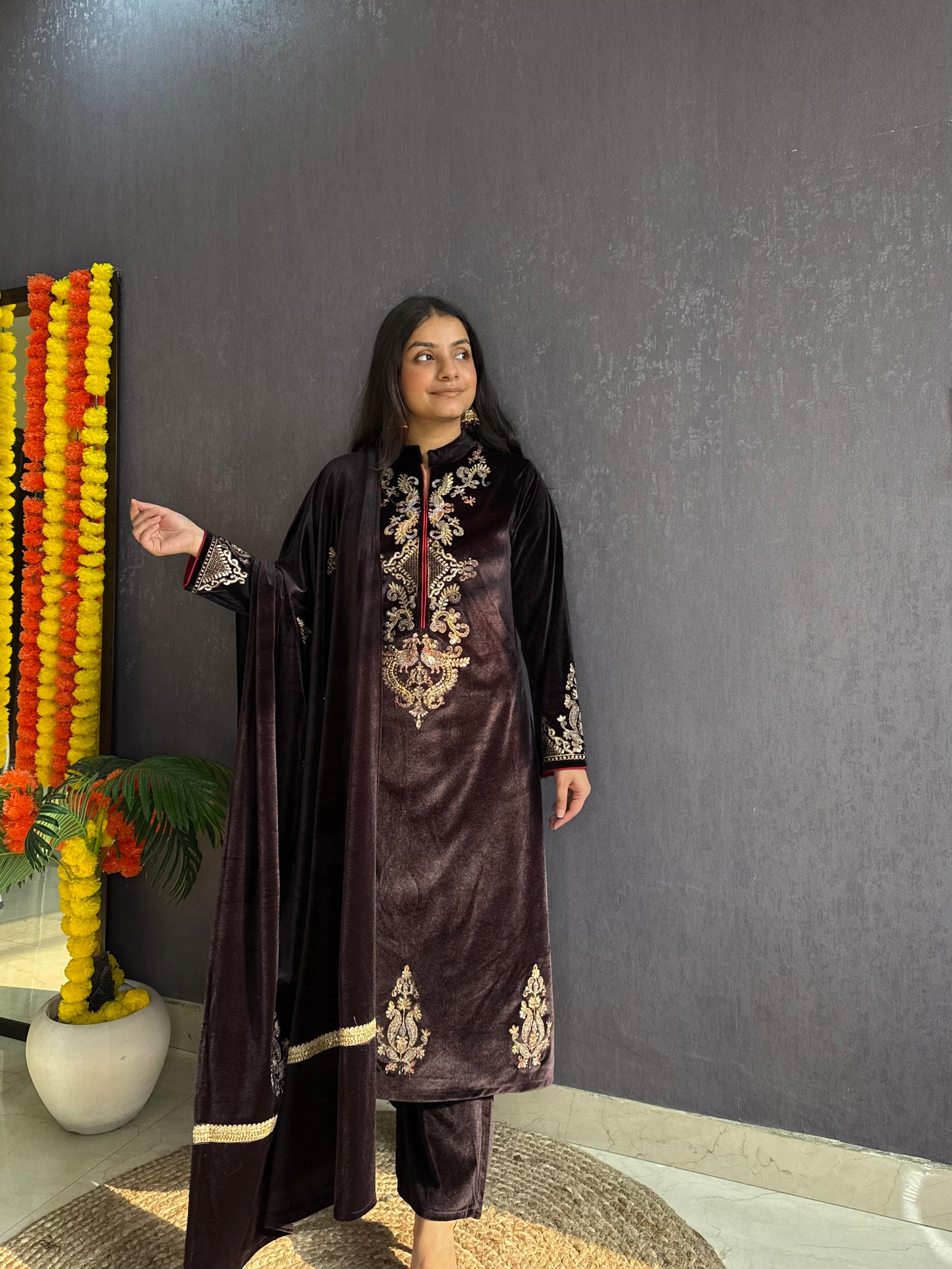 Velvet Handwork Shawl set
