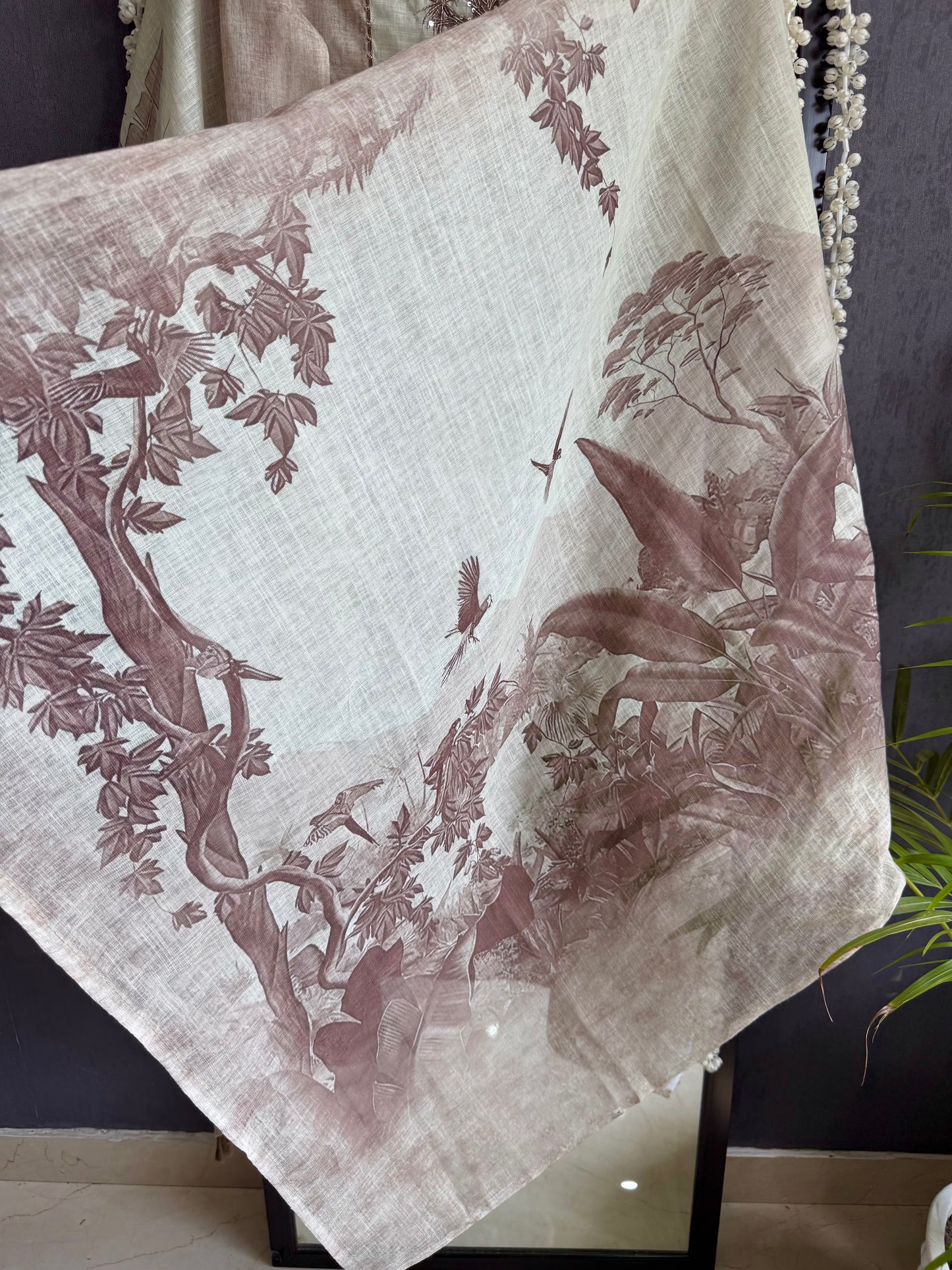Linen flamingos handwork suit