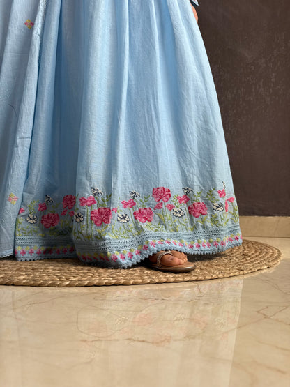 Mal cotton roses embroidered french knot Anarkali