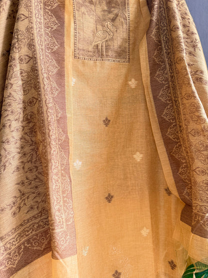Linen flamingos Jamdani suit