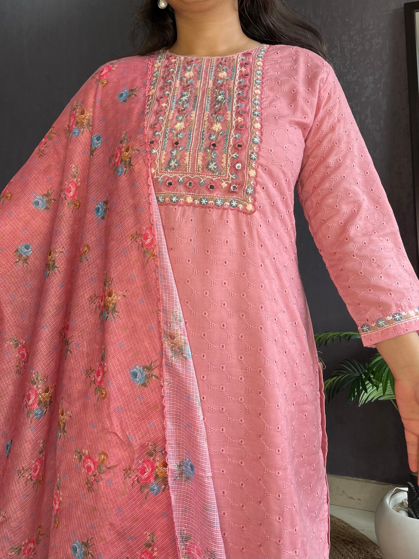 Designer cotton schiffili suit set