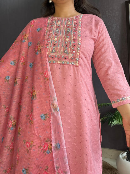 Designer cotton schiffili suit set