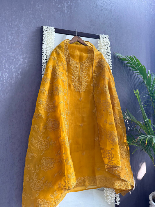 Luxurious monochromatic thread work suit