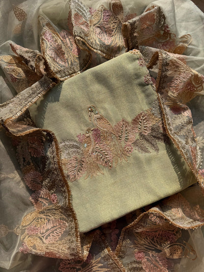 Premium tissue linen silk hand embroidered suit