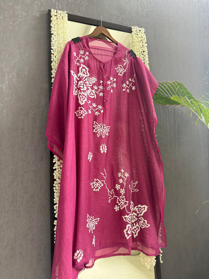 Luxurious Mul chanderi appliqué butterfly suit