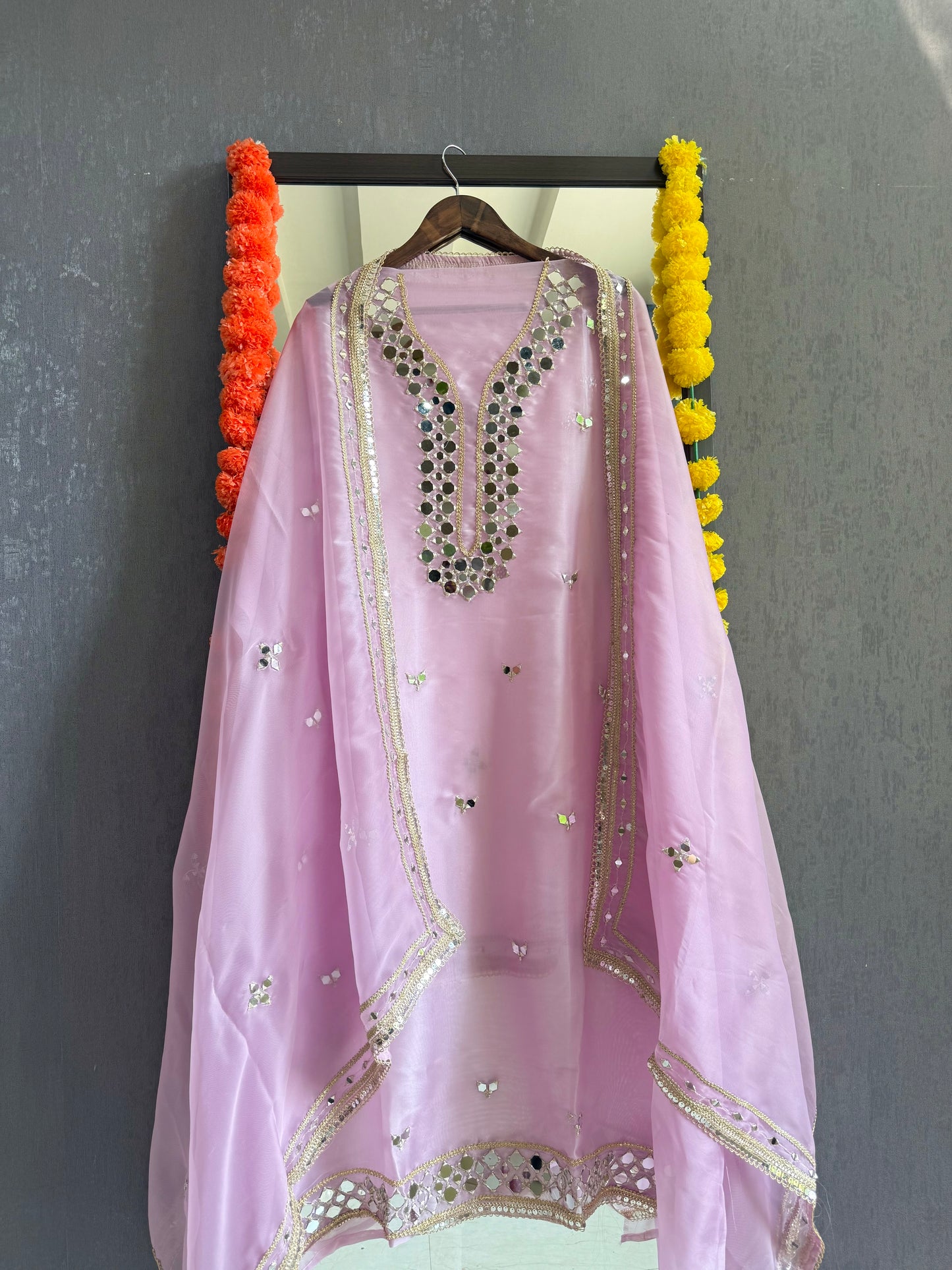Premium Mirror work organza suit