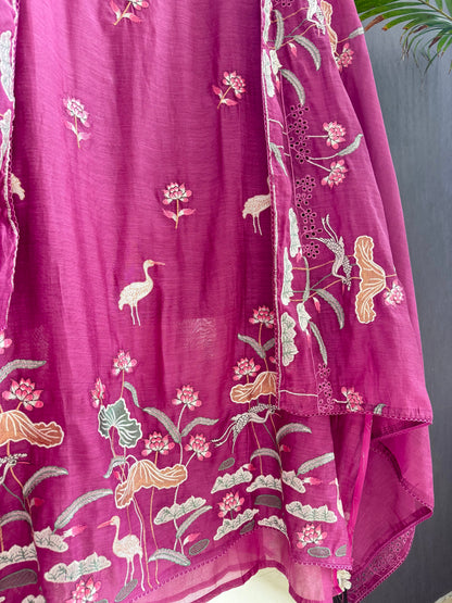 Luxurious Mul chanderi flamingos suit