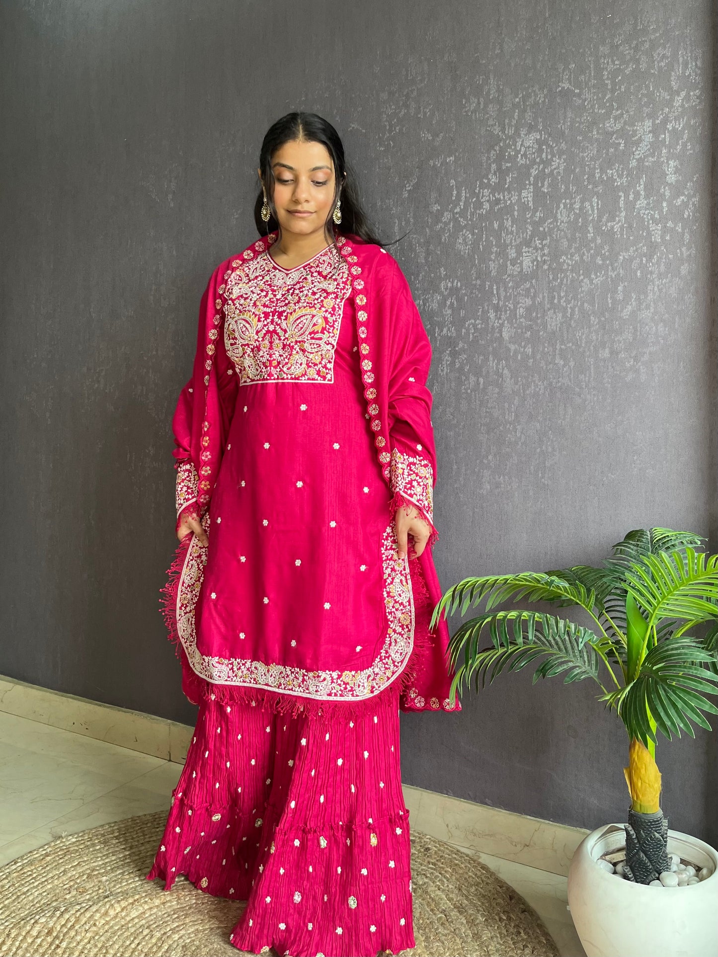 Silk embroidered shrara  suit