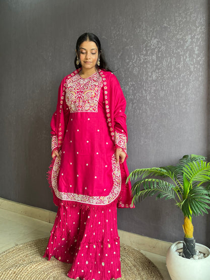 Silk embroidered shrara  suit